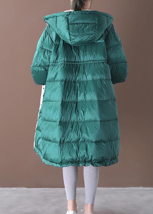 casual down jacket coats blue green hooded pockets goose Down coat - bagstylebliss