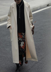 casual long jackets coats nude Notched tie waist Woolen Coat Women - bagstylebliss