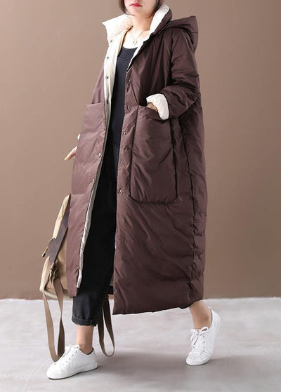 fine chocolate down plus size hooded pockets clothing winter coats - bagstylebliss