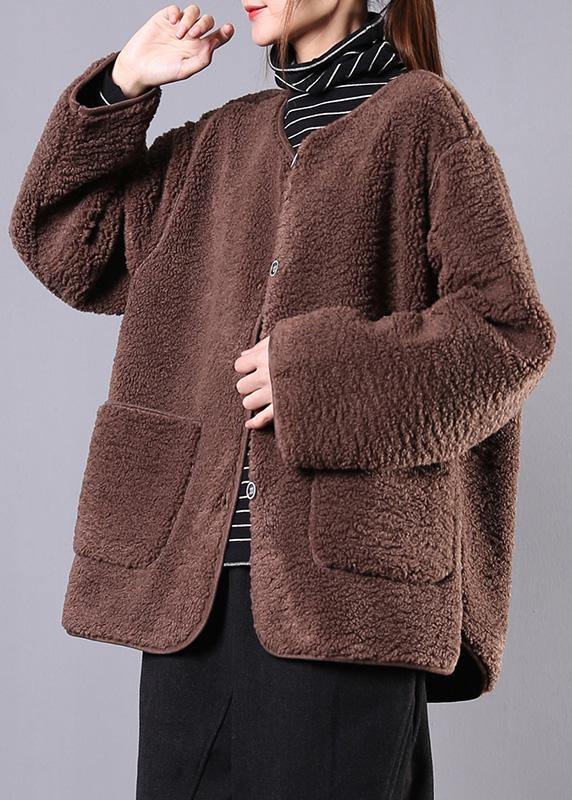 fine coat jacket chocolate o neck Button Wool jackets - bagstylebliss