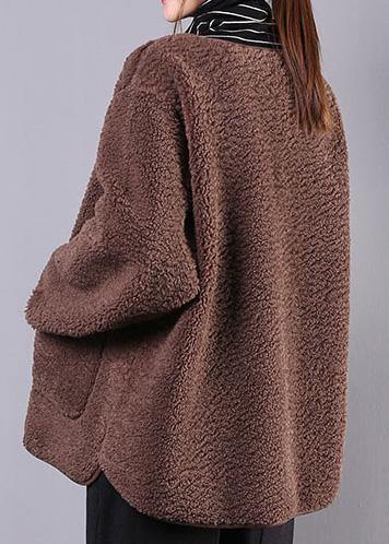 fine coat jacket chocolate o neck Button Wool jackets - bagstylebliss