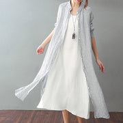 fine gray striped natural cotton linen dress plus size clothing women long sleeve baggy dresses