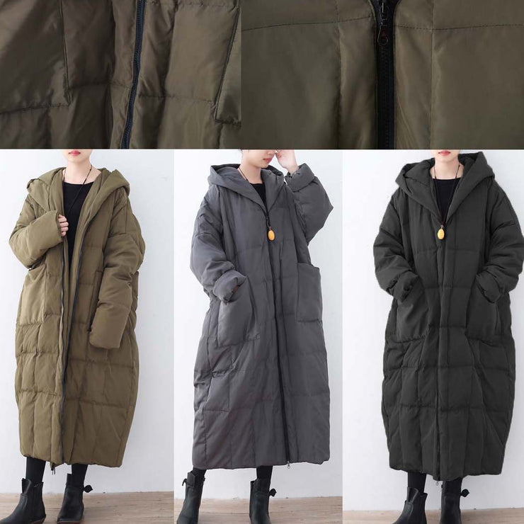 Limited Stock-Grauer warmer Daunenmantel Plus Size Parka dicker Maxi Cardigan mit Kapuze