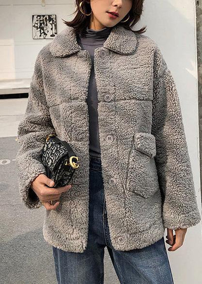 fine gray woolen overcoat plus size clothing Winter coat lapel collar winter outwear - bagstylebliss