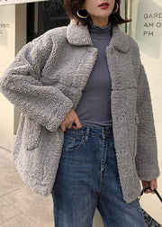 fine gray woolen overcoat plus size clothing Winter coat lapel collar winter outwear - bagstylebliss