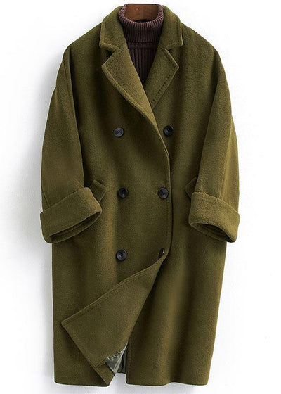 Woolen Coat trendy plus size long double breast women coats Notched - bagstylebliss