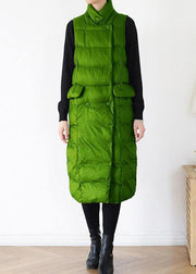 fine green back side winter parkas plus size clothing winter jacket stand collar sleeveless winter outwear - bagstylebliss