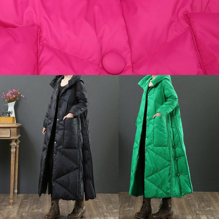 fine green warm winter coat oversize down jacket hooded Button Down women Jackets - bagstylebliss