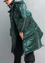 fine oversize winter jacket green hooded zippered Parkas for women - bagstylebliss