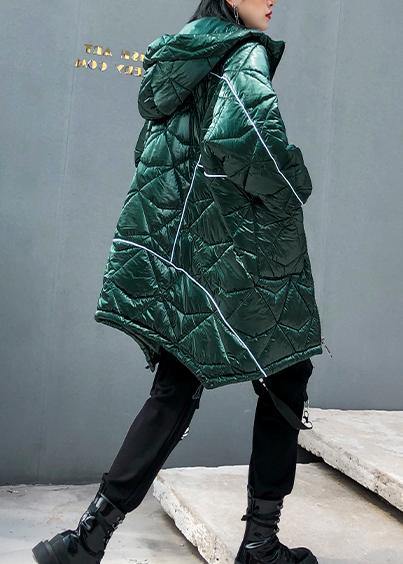 fine oversize winter jacket green hooded zippered Parkas for women - bagstylebliss