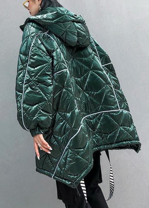 fine oversize winter jacket green hooded zippered Parkas for women - bagstylebliss