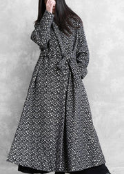 fine oversized long jackets outwear black plaid v neck tie waist wool coat - bagstylebliss