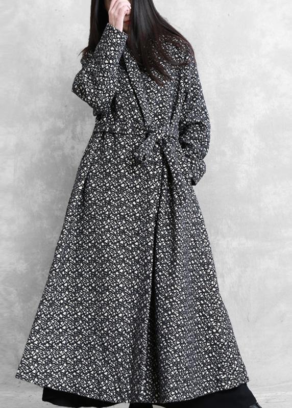 fine oversized long jackets outwear black plaid v neck tie waist wool coat - bagstylebliss