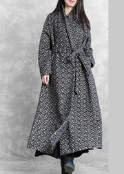 fine oversized long jackets outwear black plaid v neck tie waist wool coat - bagstylebliss