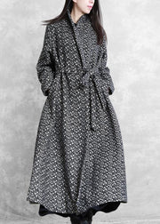 fine oversized long jackets outwear black plaid v neck tie waist wool coat - bagstylebliss