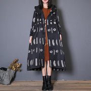 fine oversized trench coat fall black prints hooded drawstring coat - bagstylebliss