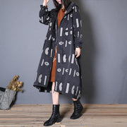 fine oversized trench coat fall black prints hooded drawstring coat - bagstylebliss