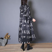 fine oversized trench coat fall black prints hooded drawstring coat - bagstylebliss