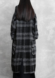 fine plus size clothing Winter coat outwear black plaid hooded patchwork Woolen Coats - bagstylebliss