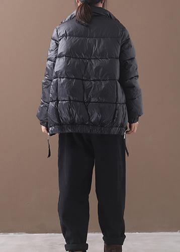 fine plus size down jacket patchwork plaid coats black winter side zippered warm winter coat - bagstylebliss
