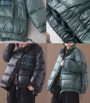 fine plus size down jacket patchwork plaid coats black winter side zippered warm winter coat - bagstylebliss