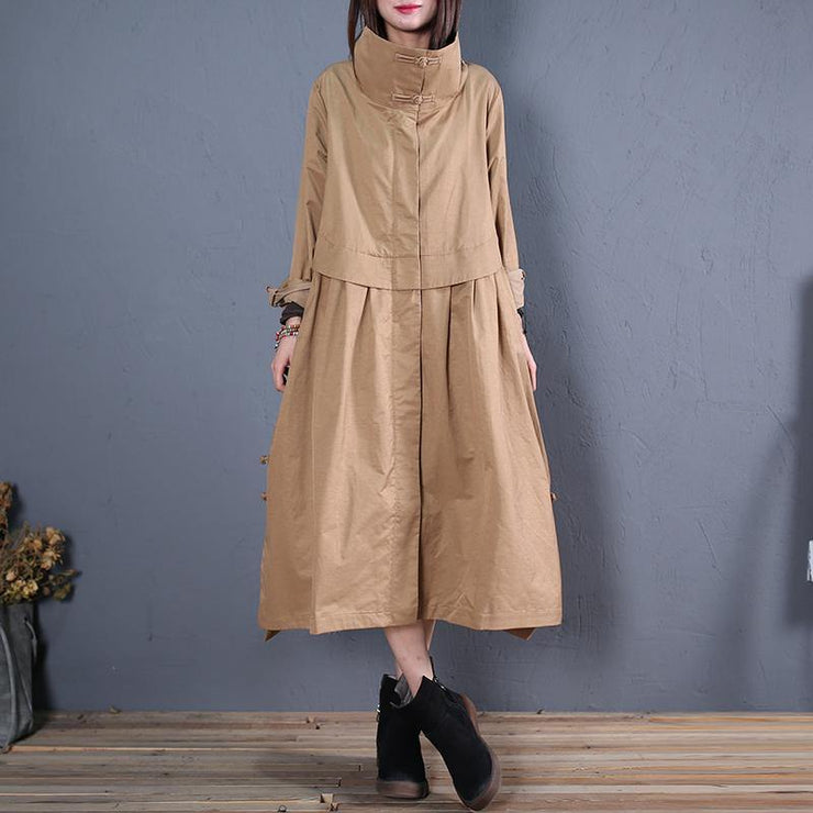 fine plus size long coats fall outwear khaki side open Coats - bagstylebliss