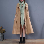 fine plus size long coats fall outwear khaki side open Coats - bagstylebliss