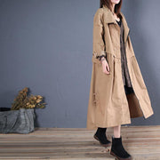 fine plus size long coats fall outwear khaki side open Coats - bagstylebliss