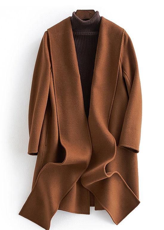 fine plus size long sleeve outwear brown pockets Woolen Coats Women - bagstylebliss