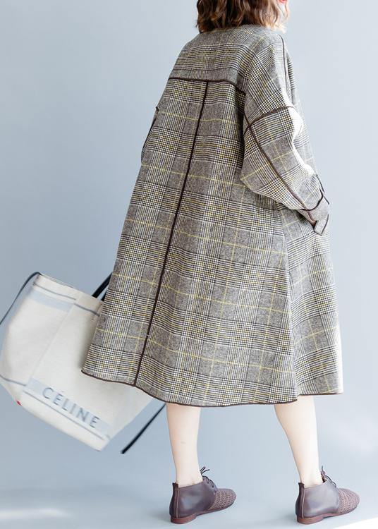 fine plus size mid-length coats winter woolen outwear plaid pockets woolen overcoat - bagstylebliss
