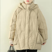 plus size snow jackets coats khaki hooded patchwork warm coat - bagstylebliss