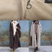 fine plus size warm winter coat zippered outwear chocolate hooded coat - bagstylebliss