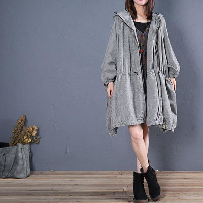 fine plus size winter coat fall outwear gray plaid hooded coats - bagstylebliss