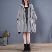 fine plus size winter coat fall outwear gray plaid hooded coats - bagstylebliss