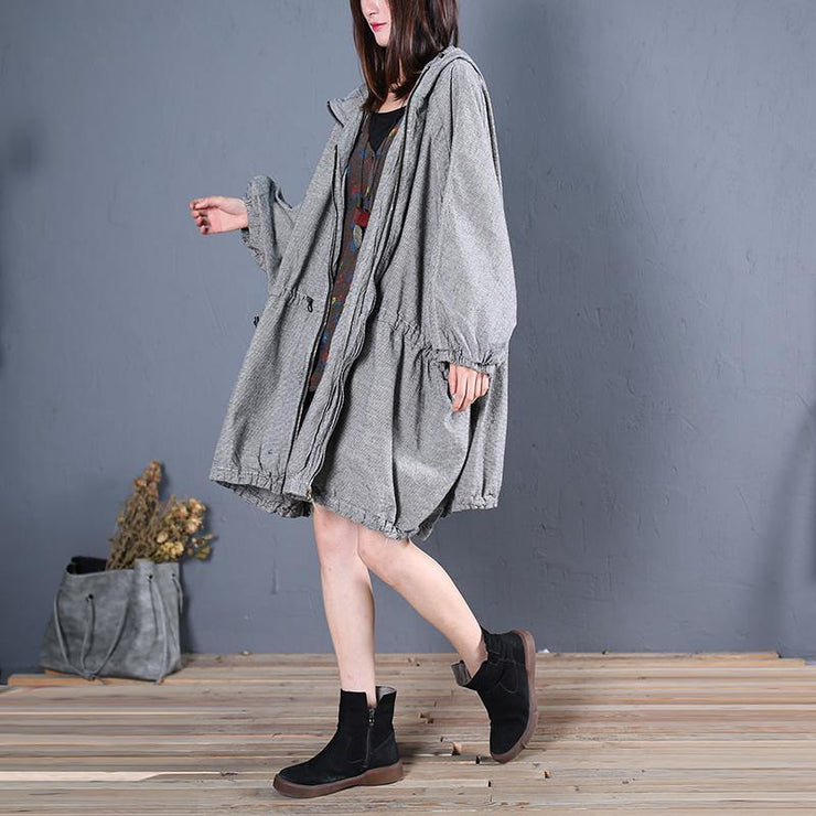 fine plus size winter coat fall outwear gray plaid hooded coats - bagstylebliss