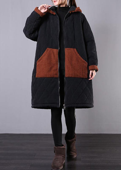fine plus size winter coats black hooded zippered winter parkas - bagstylebliss