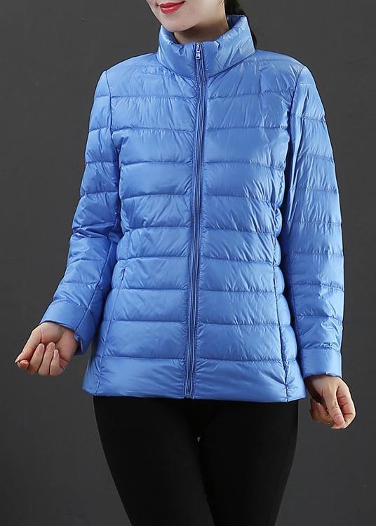 fine plus size winter jacket overcoat light blue stand collar zippered duck down coat - bagstylebliss