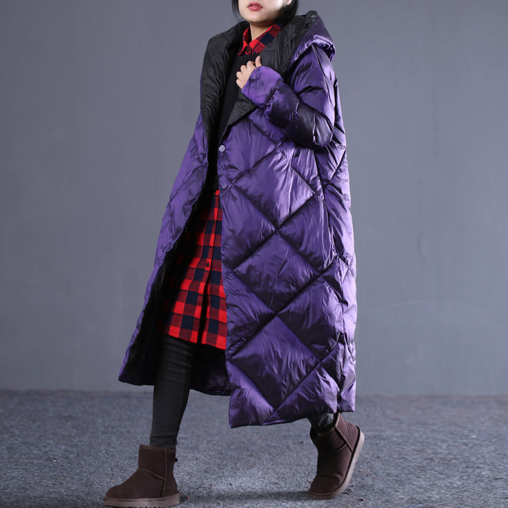 Feiner lila Winter-Oversize-Kapuzenparka Luxus-Taschen-Baumwollmantel mit Reißverschluss