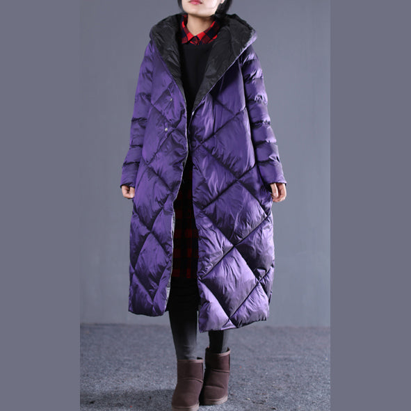 Feiner lila Winter-Oversize-Kapuzenparka Luxus-Taschen-Baumwollmantel mit Reißverschluss