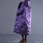 fine purple winter oversize hooded Parka Luxury pockets zippered cotton overcoat