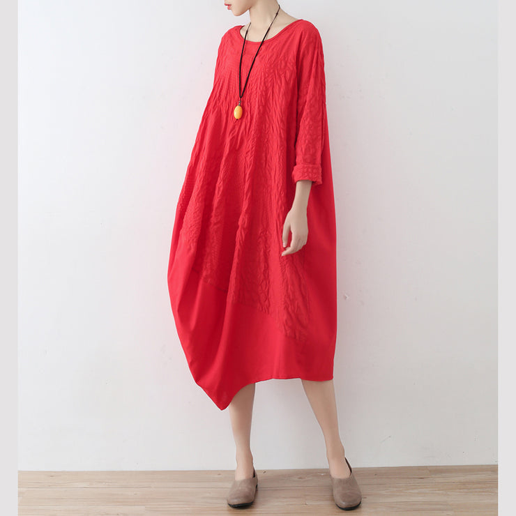 fine red cotton dress oversized asymmetrical traveling clothing casual spring caftans