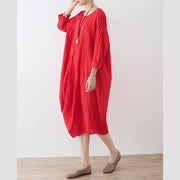 fine red cotton dress oversized asymmetrical traveling clothing casual spring caftans