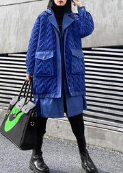 trendy plus size Coats winter outwear blue lapel zippered Parkas for women - bagstylebliss