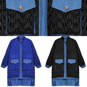 trendy plus size Coats winter outwear blue lapel zippered Parkas for women - bagstylebliss