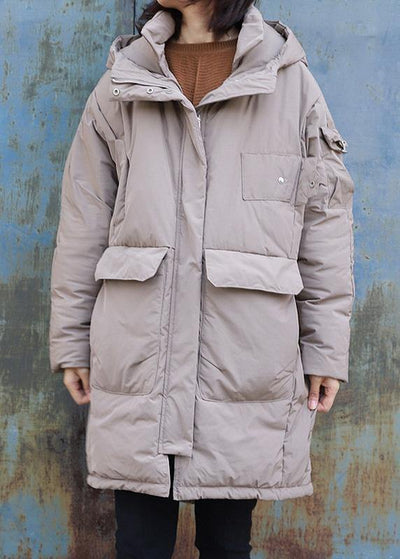 fine trendy plus size Jackets & Coats winter outwear khaki hooded winter outwear - bagstylebliss