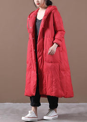 trendy plus size snow jackets winter outwear red hooded Large pockets goose Down coat - bagstylebliss