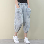 tyle summer wild pants plus size clothing light denim blue Work pockets trousers - bagstylebliss