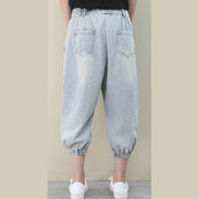 tyle summer wild pants plus size clothing light denim blue Work pockets trousers - bagstylebliss