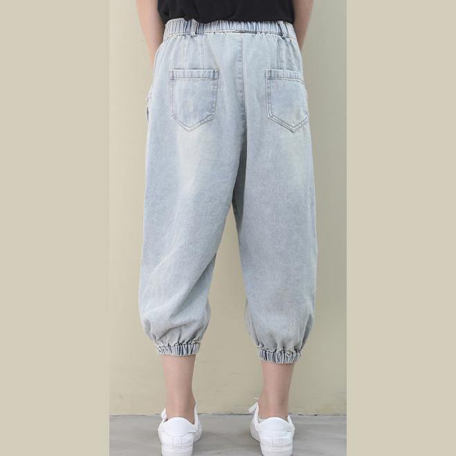 tyle summer wild pants plus size clothing light denim blue Work pockets trousers - bagstylebliss