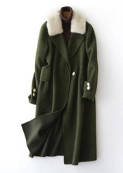 vintage army green Woolen Coats oversized trench coat fur collar women coats Notched - bagstylebliss